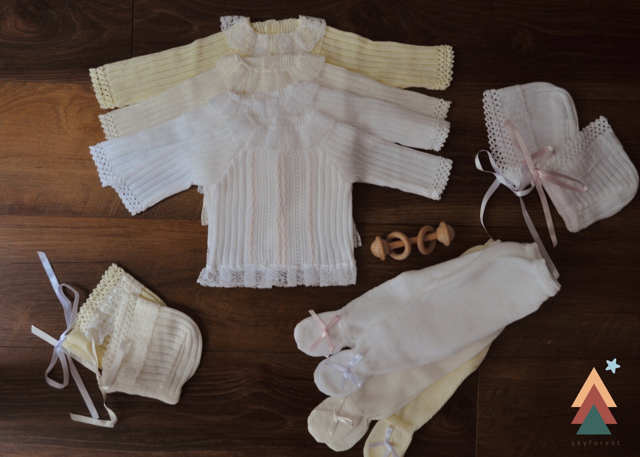 Newborn Girl Coming Home Outfit, baby pink lace layette trim, Baby girl boy take home set yellow